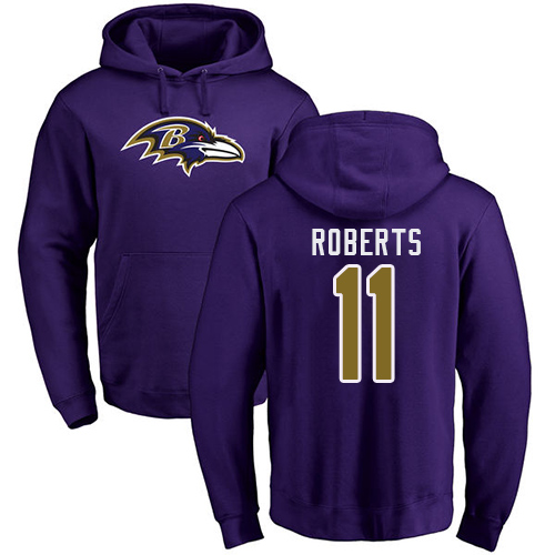 Men Baltimore Ravens Purple Seth Roberts Name and Number Logo NFL Football 11 Pullover Hoodie Sweatshirt